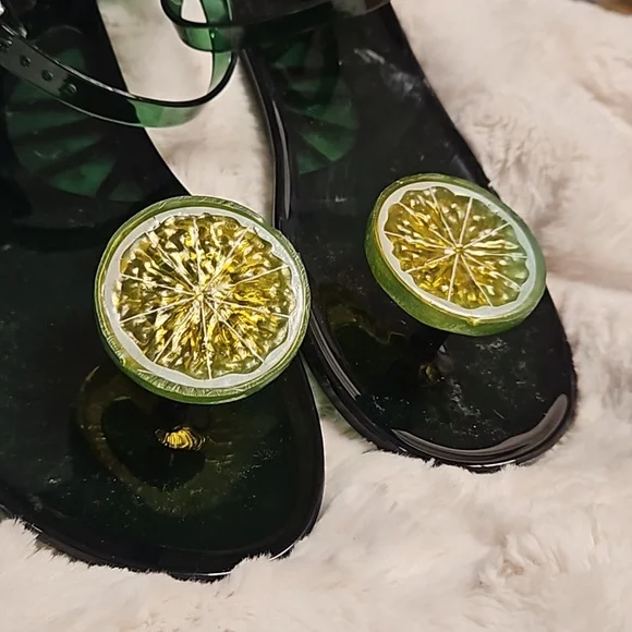 Lime slices slippers flip flops green sz.40 9- 9.5 new no tags beach tropical - Picture 8 of 10